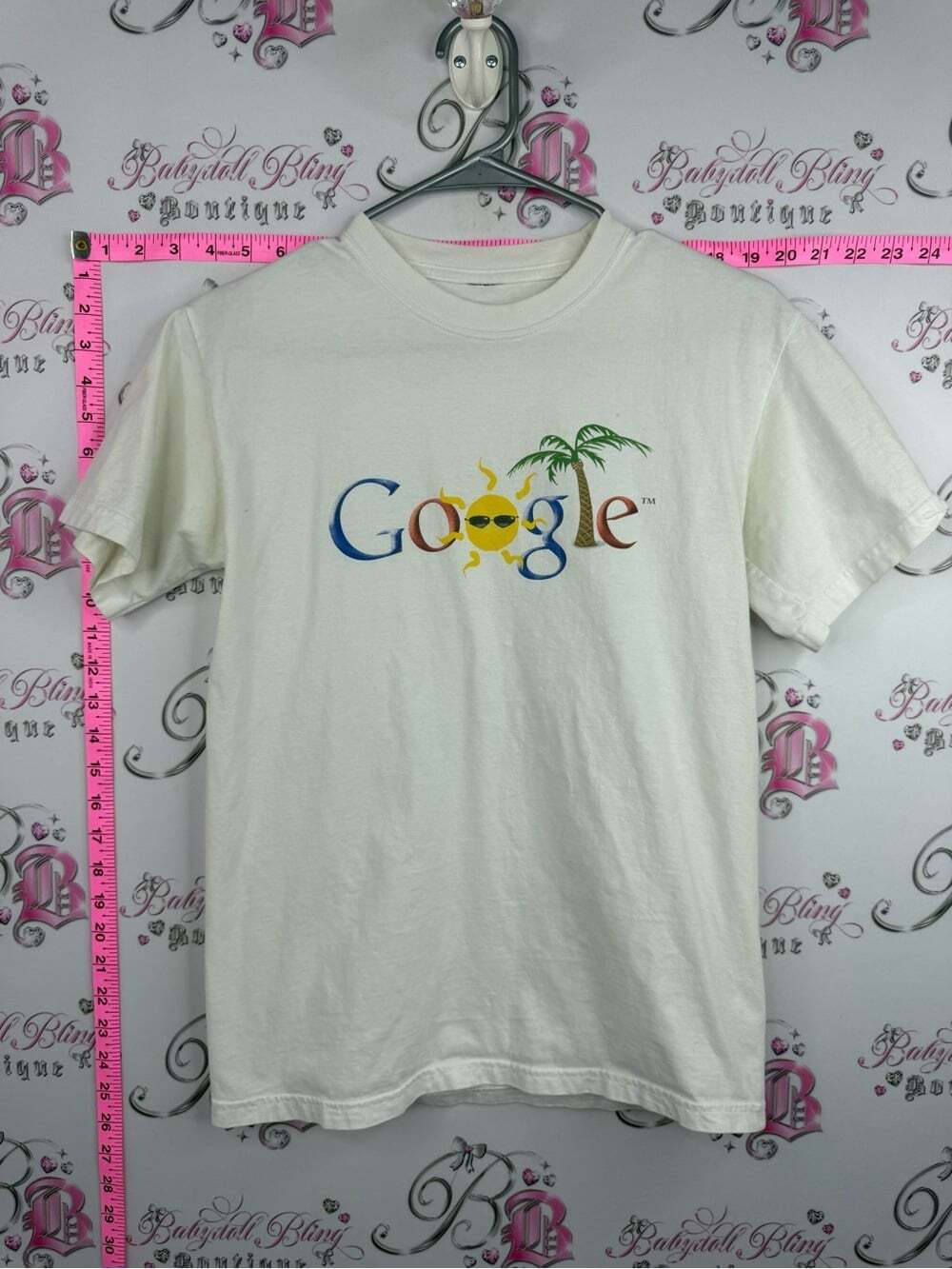 google vintage top White Short Sleeve Tee with Multicolor Google Sun Logo